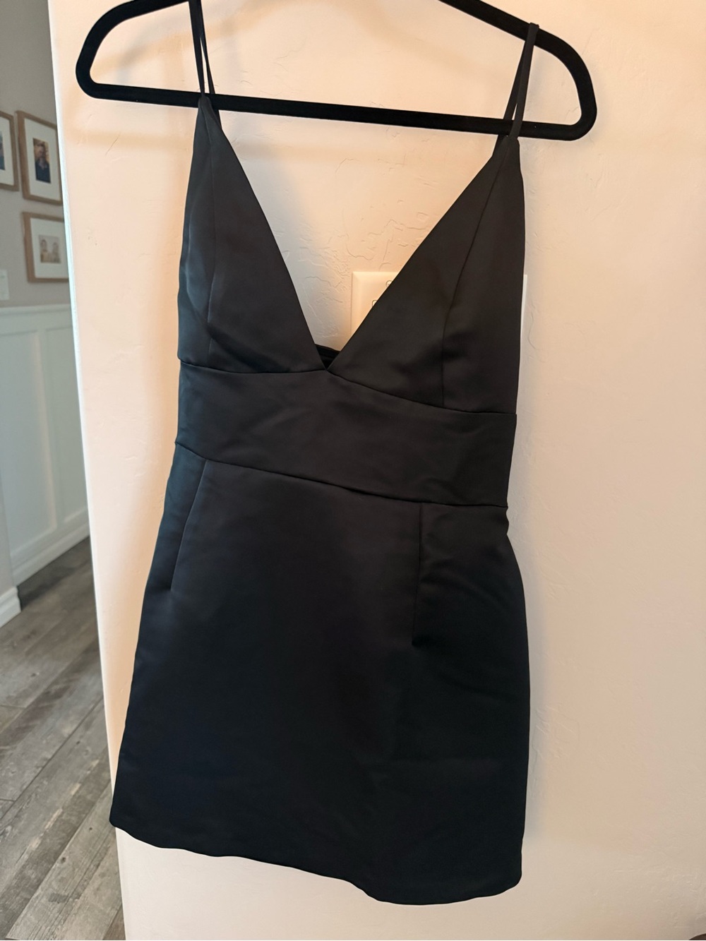 Kimchi Blue (Urban Outfitters) Black Satin V-Neck Spaghetti Strap Mini Dress